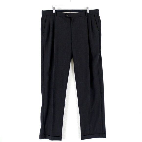 Pronto Uomo Wool Blue Pleated Cuffed Mid Rise Dress Pants 38/32 Lined Partially‎ - Picture 1 of 8